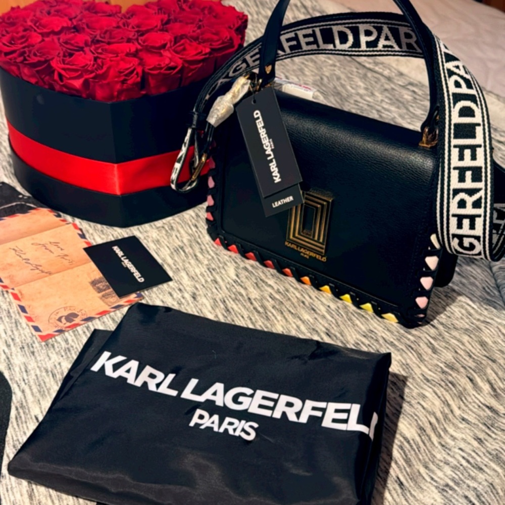 Karl Lagerfeld Black Shoulder Bag with Multicolor Accents